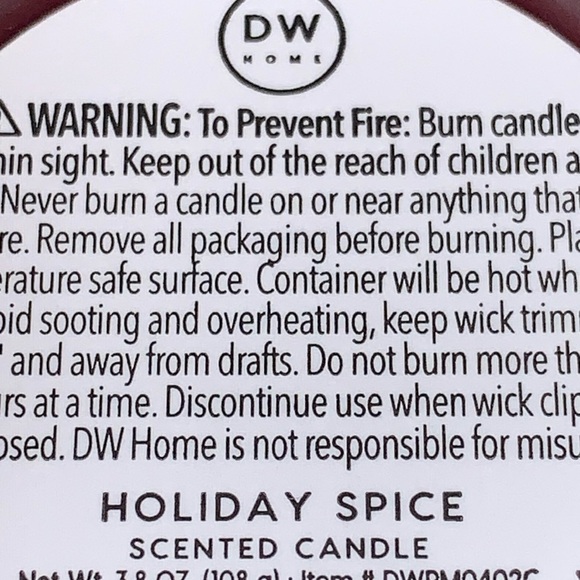 DW HOME CANDLE HOLIDAY SPICE SWEET SPICED TOASTED NEW 3.8 oz 1 WICK - Picture 5 of 5